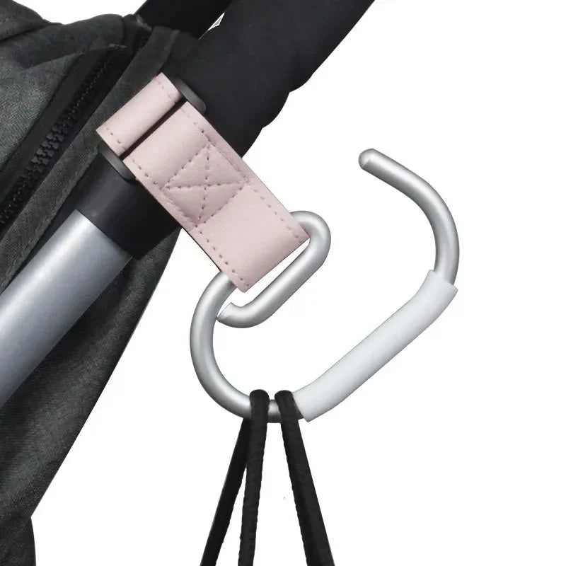 PU Leather Stroller Hooks - 360° Rotating Multifunctional Bag Clips & Stroller Accessories Gift