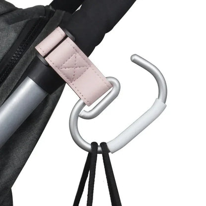PU Leather Stroller Hooks - 360° Rotating Multifunctional Bag Clips & Stroller Accessories Gift