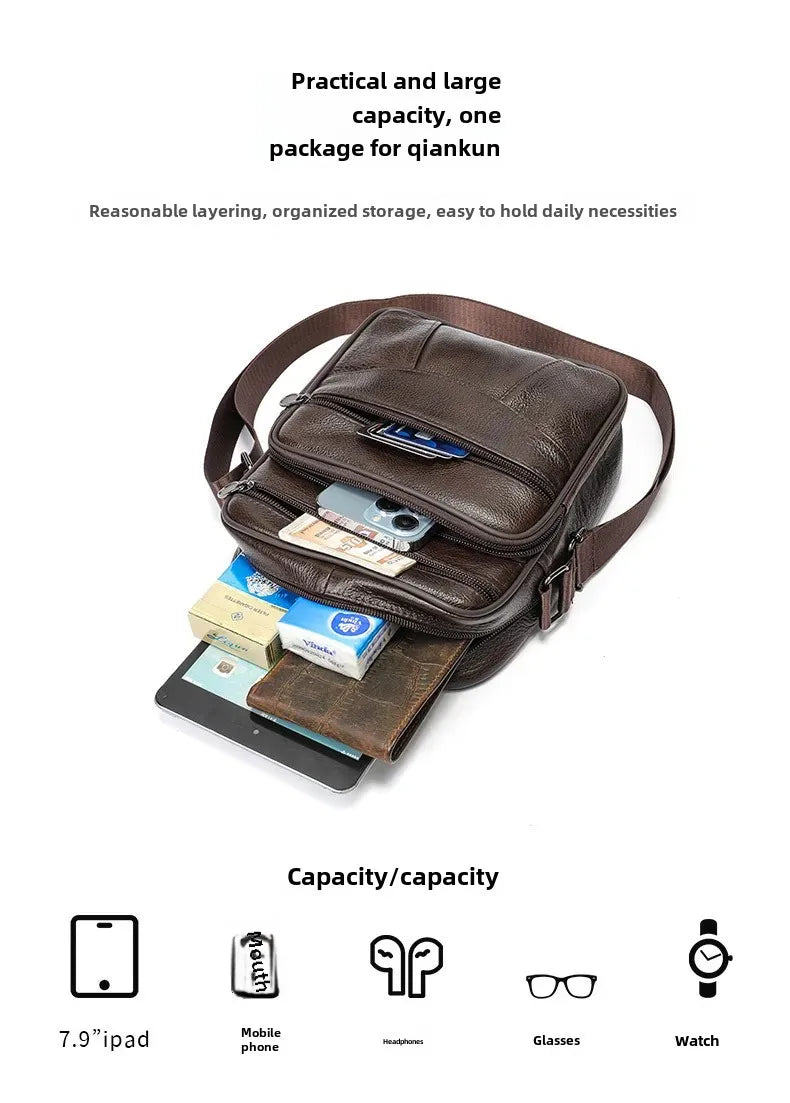 Men’s Genuine Leather Crossbody Bag – Small Outdoor Casual Bag for Motorcycle and Daily Use