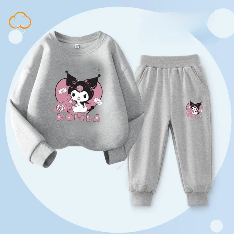 Sanrio Kuromi Cartoon Print Clothing Set for Girls – Sweatshirt & Long Pants, 2-Piece Autumn Sweatsuit for Toddlers & Kids