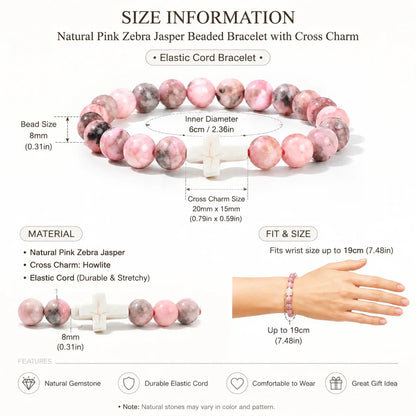 Natural Stone & Wood Bead Rosary Bracelet - Hematite Cross Meditation & Yoga Jewelry for Men & Women