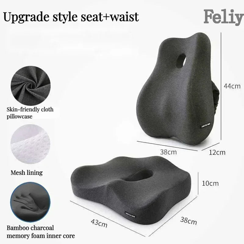 Memory Foam Office Chair & Car Seat Cushion – Orthopedic Lumbar Support Pillow with Coccyx Relief & Massage Back Pad