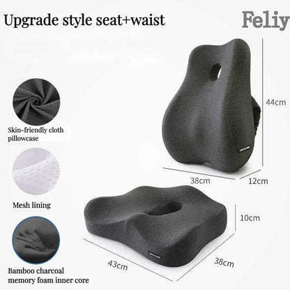 Memory Foam Office Chair & Car Seat Cushion – Orthopedic Lumbar Support Pillow with Coccyx Relief & Massage Back Pad