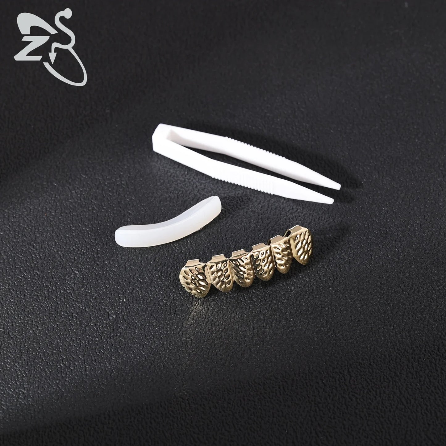 ZS Hip Hop Grillz – Silver/Gold Plated CZ Crystal Cross & Rose Star Tooth Cap, Top & Bottom Set