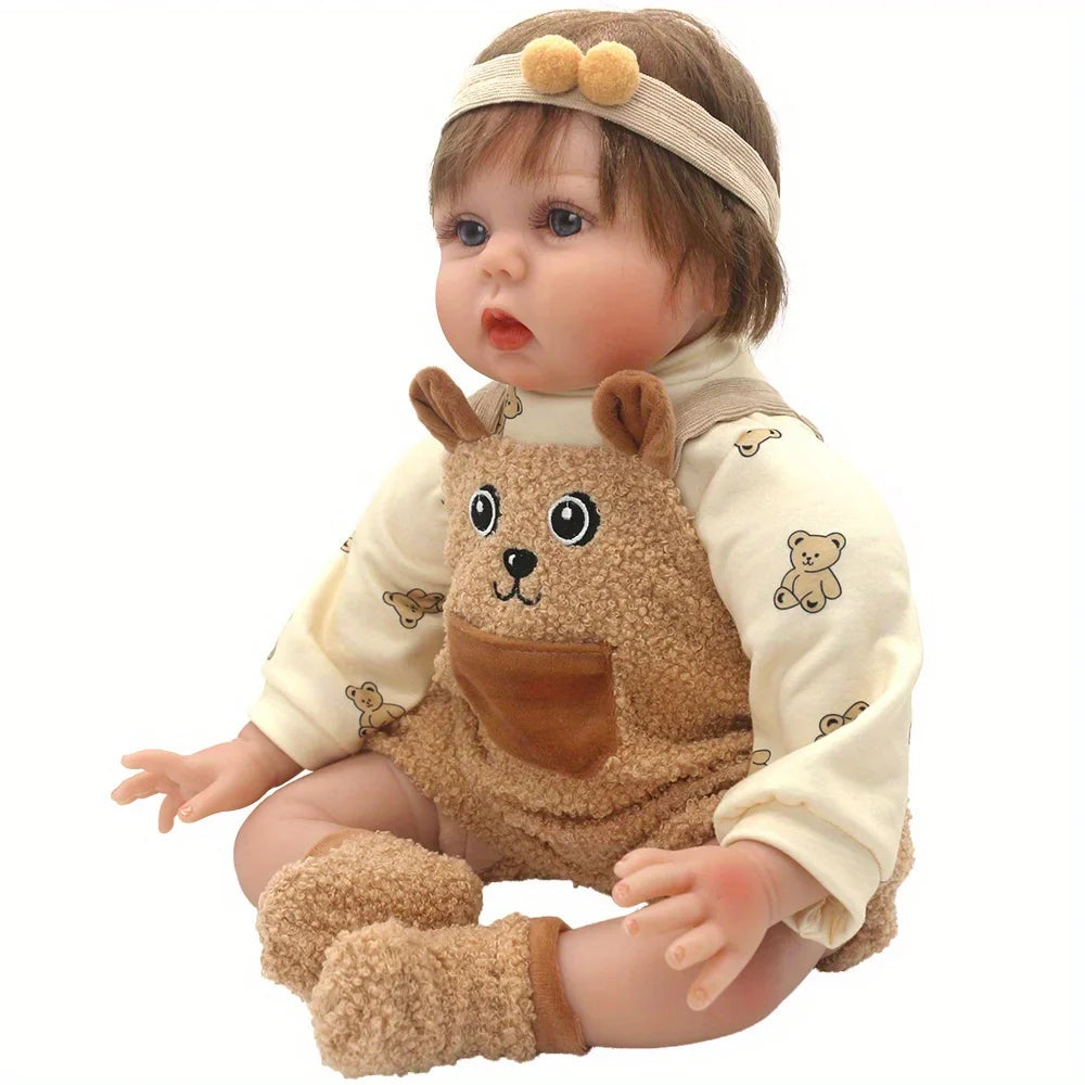 Brown Bear Suspender Pants Suit for 22-inch (55cm) NPK Silicone Dolls – Doll Clothes Outfit