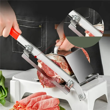 Manual Stainless Steel Frozen Meat Slicer - Kitchen Food Cutter with Automatic Meat Delivery and Nonslip Handle
