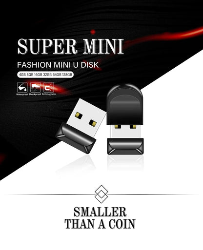 Black Mini USB 2.0 Pen Drive – High-Speed 64GB & 128GB Oval Flash Memory Stick with Keychain, Ideal Business Gift