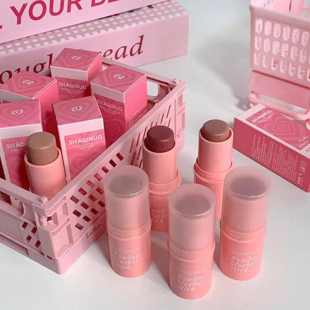 3-in-1 Monochrome Blusher Stick - Cheek & Lip Tinted, Durable Matte Rouge Powder for Natural Contour & Makeup Cosmetics