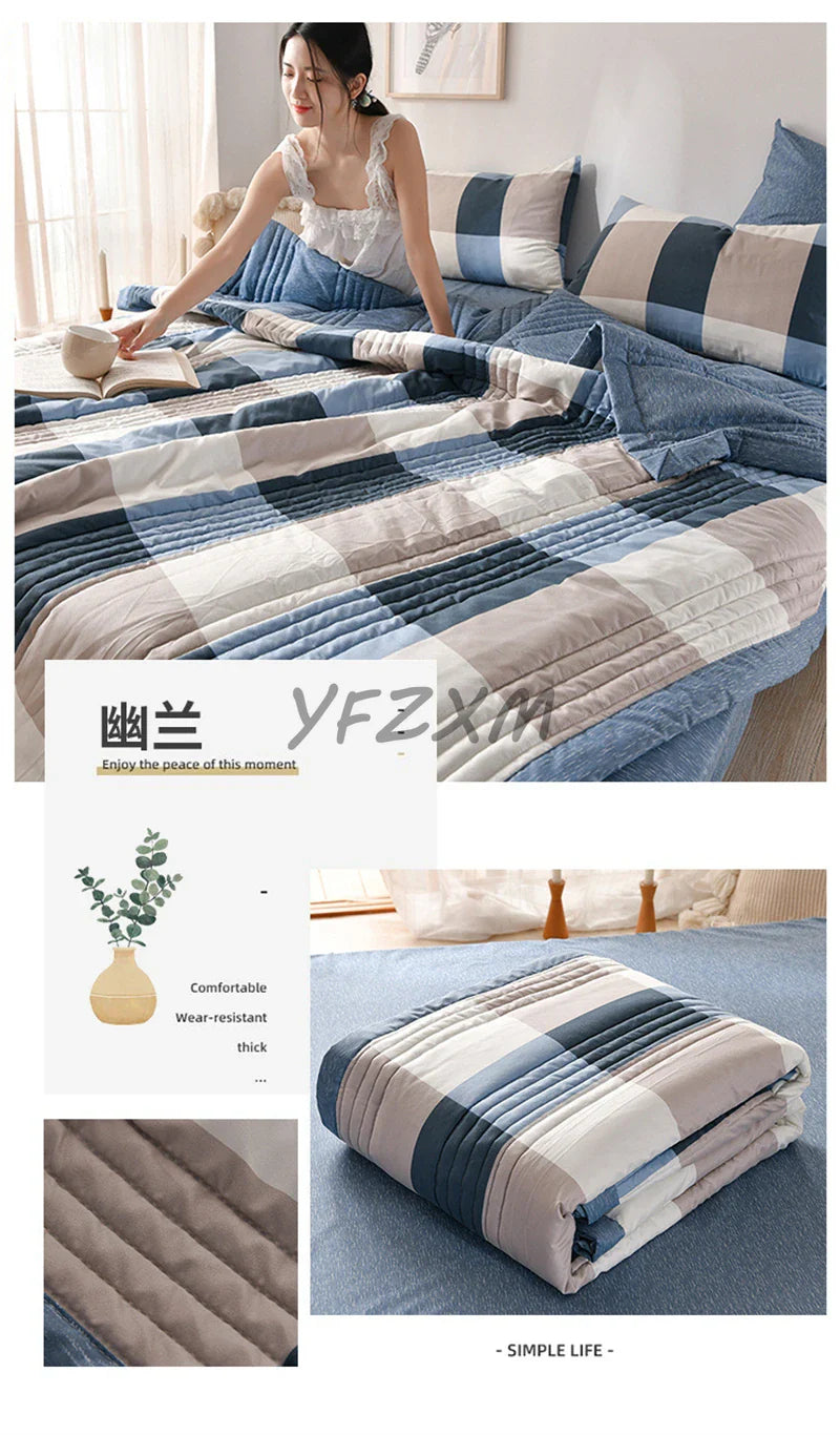 Quilted Spring Summer Quilt – Soft, Lightweight & Breathable Duvet for Queen Size, Comfortable & Washable