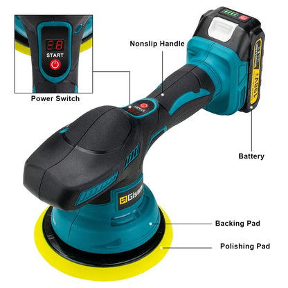 Gisam 8-Gear Digital Cordless Car Polisher — Electric Auto Waxing & Polishing Machine Compatible with Makita 18V Battery