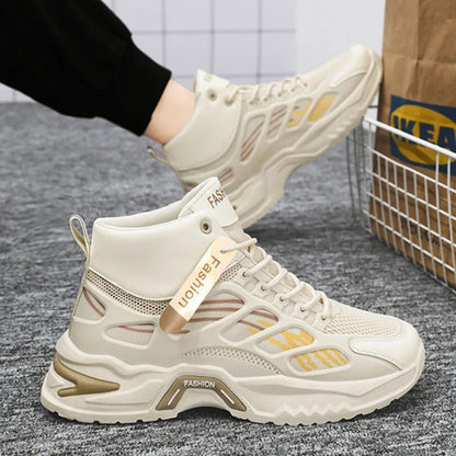 Men’s High-Top Sneakers 2024 – Breathable Summer Running Shoes with Air Cushion, Non-Slip Tennis & Fashion Ankle Boots