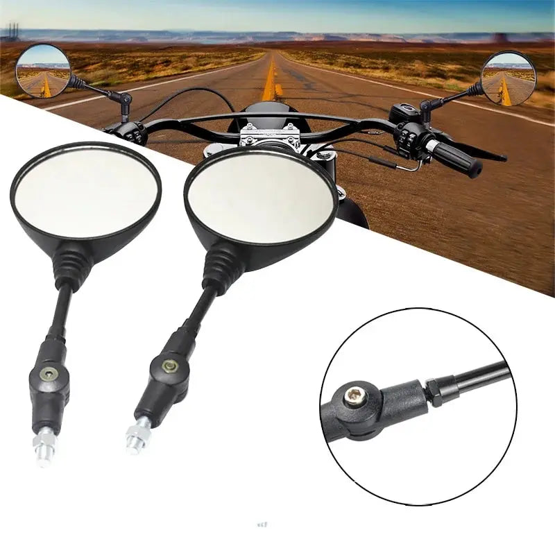 10mm Black Aluminum Motorcycle Side Mirror — Universal 360° Adjustable, Foldable, Anti-Fall Rearview Mirror