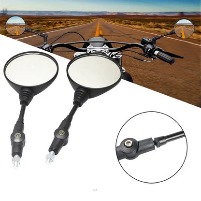 10mm Black Aluminum Motorcycle Side Mirror — Universal 360° Adjustable, Foldable, Anti-Fall Rearview Mirror