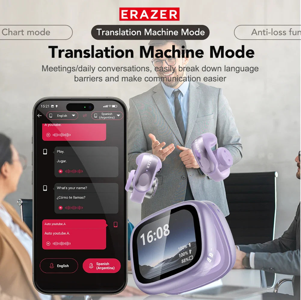 ERAZER XF28 Bluetooth V6.0 Translator Earbuds — True Wireless Open-Ear Earphones for Travel, Office & ASMR with Translation App