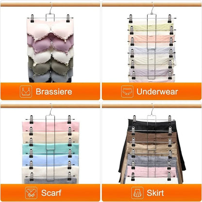 6-Layer Metal Clothes Hanger – Non-Slip Skirt & Trouser Rack with Clips for Clothing Storage