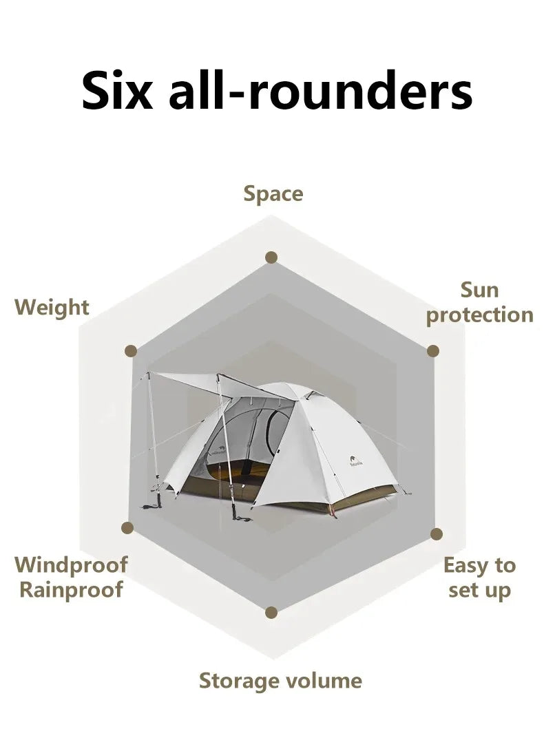 Naturehike 2-3 Person Camping Tent – Waterproof, UPF50+ Ultralight Outdoor Shelter for Hiking, Trekking & Sun Protection