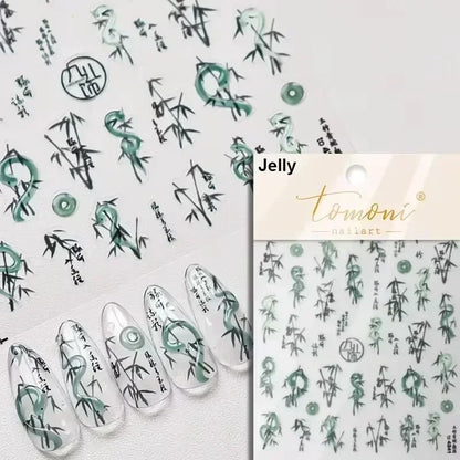5D Gold Stamped Nail Art Stickers - Silver Sun Stars Snake Chinese Style Self-Adhesive Manicure Decals