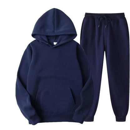 Men's Autumn/Winter Solid Hoodie & Pants Set — Casual Sports Two-Piece (S–4XL)