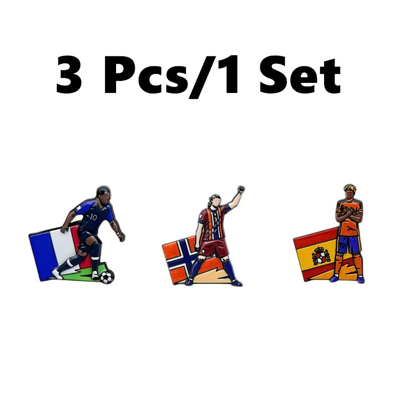 Football Enamel Brooch Pins - 3-Piece Soccer Player Lapel Badge Set for Backpacks, Clothing & Fans