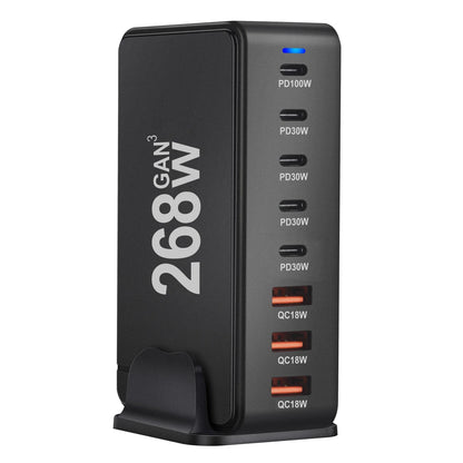 268W Desktop GaN Charger – 8-Port USB Type-C PD Fast Charger with Quick Charge 3.0 for Mobile Devices