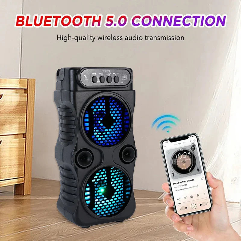 Portable Wireless Bluetooth Speaker – Dual 3" Stereo Subwoofer with Deep Bass, USB Powered for Parties, Dancing & Karaoke