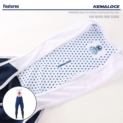 KEMALOCE Men's Cycling Long Pants, Autumn Blue & Grey, Gel Pad, Reflective Bike Bib, Breathable Bicycle Trousers with Rear Pocket