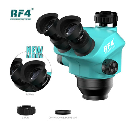 RF4 7-50X Trinocular Continuous Zoom Stereo Microscope – WF10X/22mm Eyepiece, Ideal for Mobile Phone PCB Welding & Repair