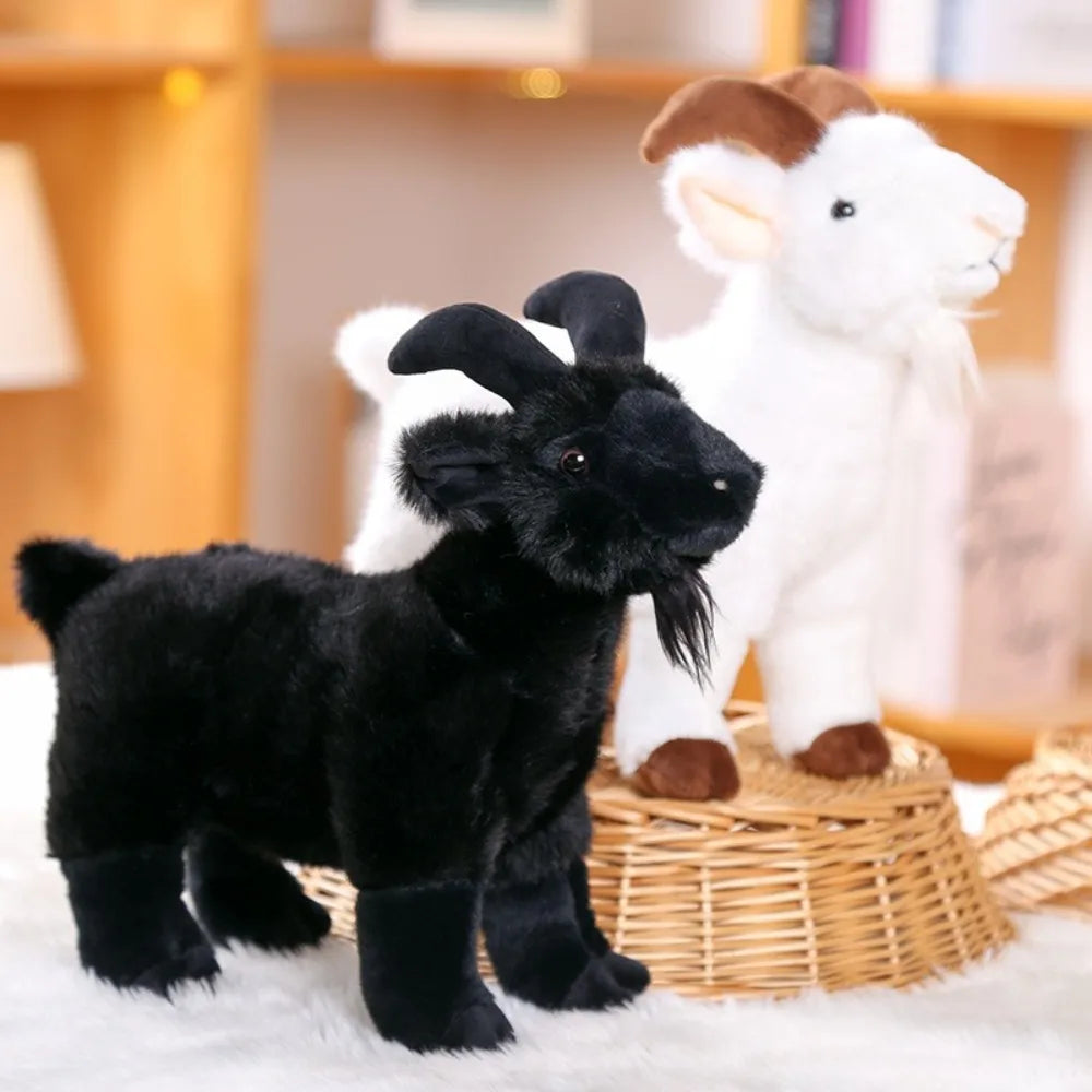 Cute Baby Goat Plush Doll - Soft Fluffy Horned Sheep Stuffed Animal Toy for Kids & Adults
