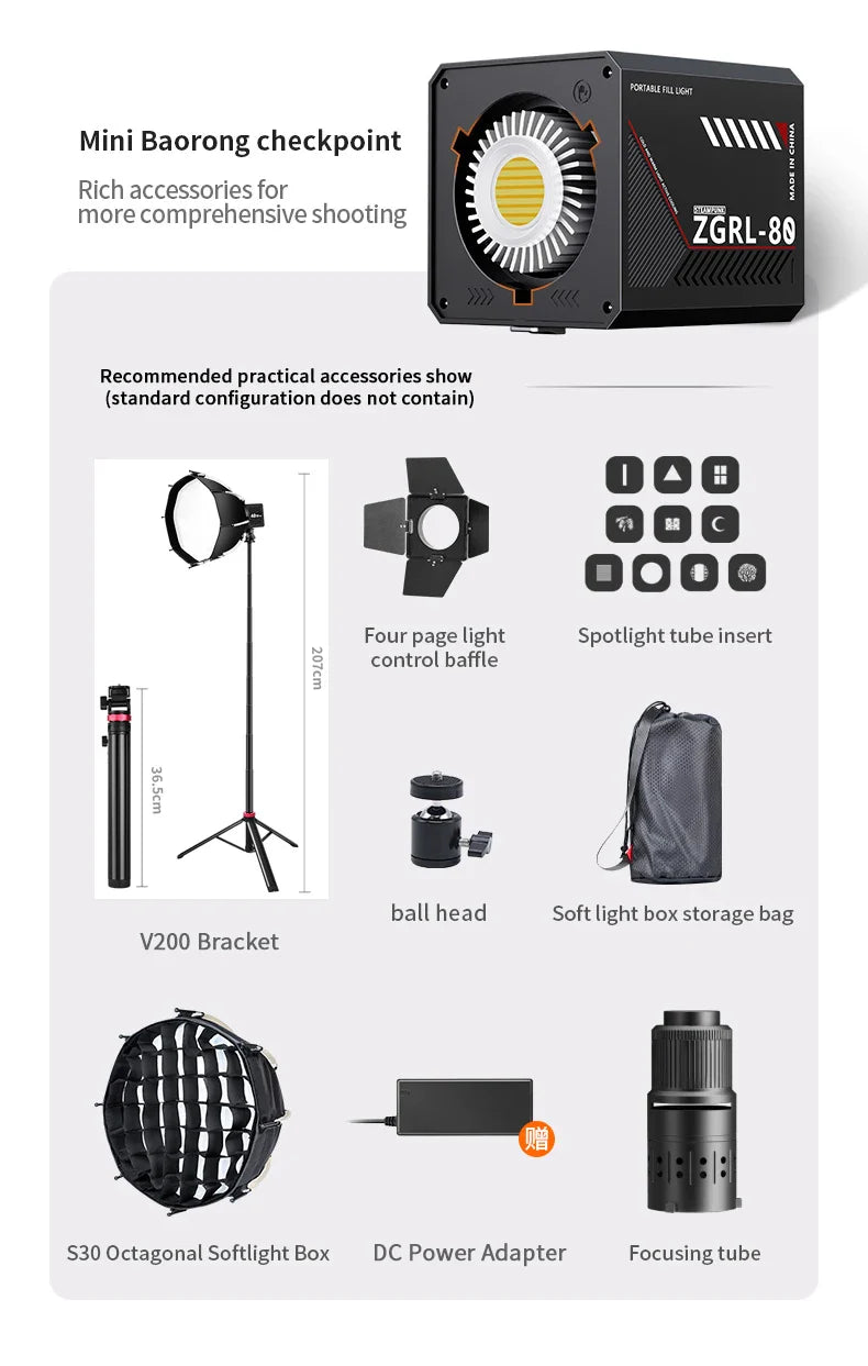 60W Pro Portable LED Video Light – COB Bi-Color Photography Light (2800K-7500K) for Livestreaming, Handheld Outdoor Shooting