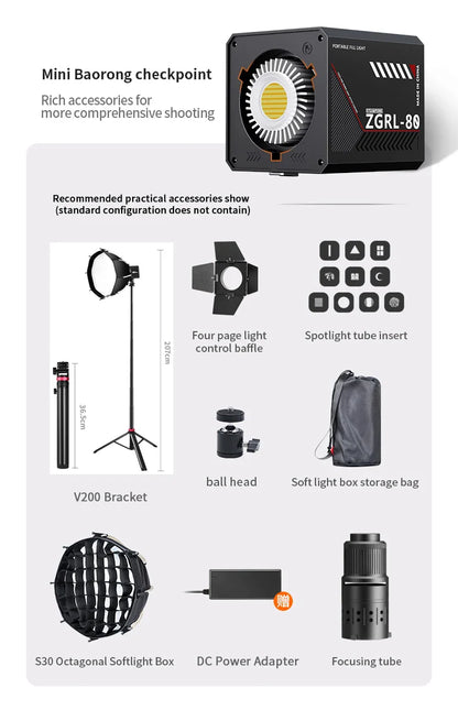 60W Pro Portable LED Video Light – COB Bi-Color Photography Light (2800K-7500K) for Livestreaming, Handheld Outdoor Shooting