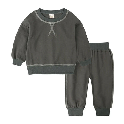 2PCS Kids Clothes Set for 1-7Y - Solid Cotton Pullover Sweatshirt & Pants, Long Sleeve Autumn Outfits for Boys & Girls