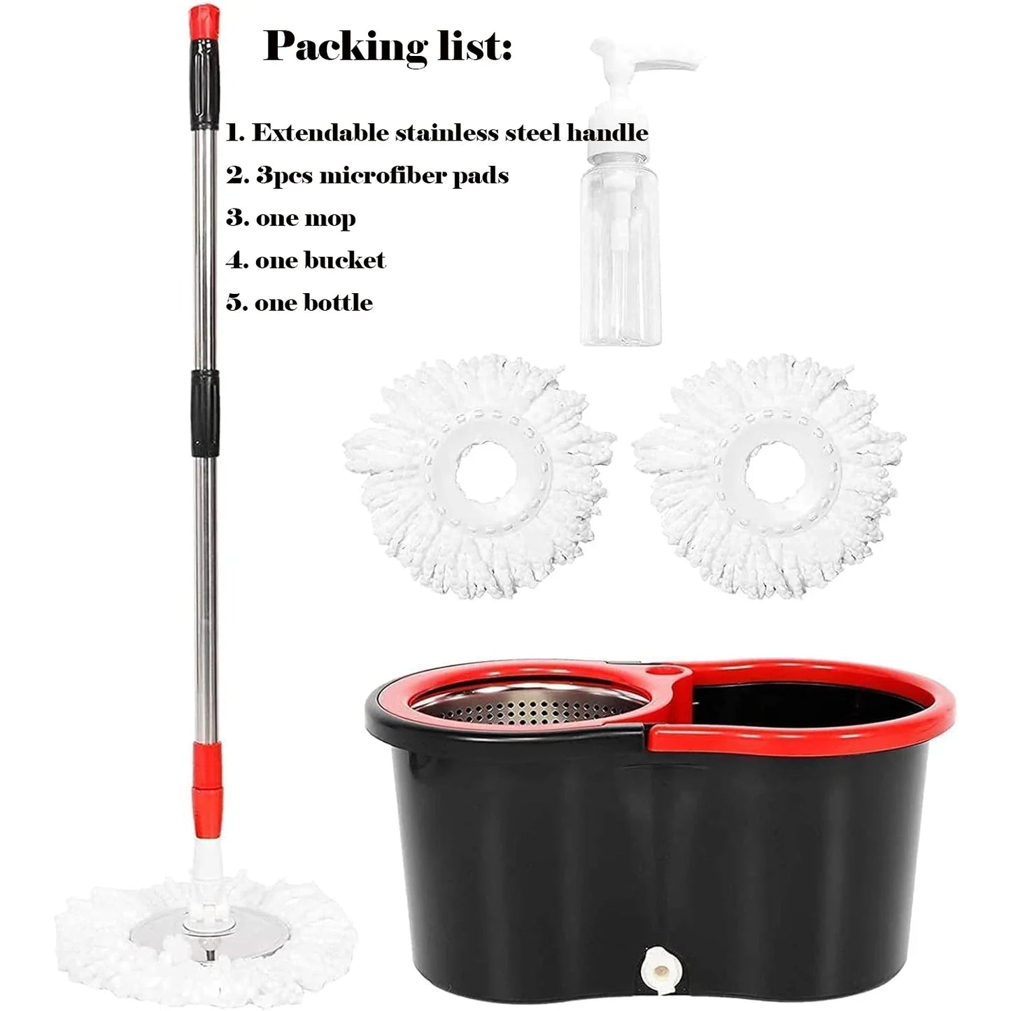 360° Spin Mop Bucket Set – Wring System with 3 Microfiber Heads, Stainless Steel Basket & 61" Extended Handle for Floor Cleaning
