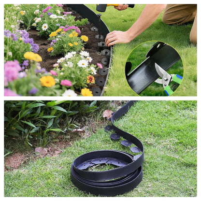No-Dig Landscape Edging Kit - 33-100FT Plastic Garden Border with Anchoring Spikes