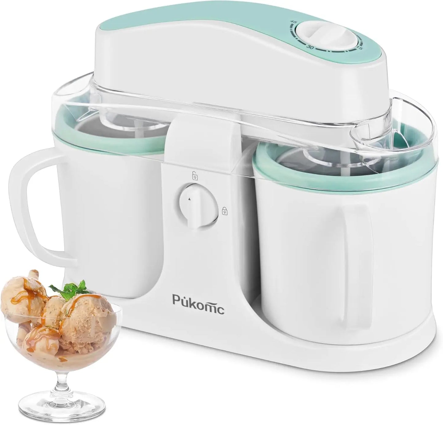 Home Ice Cream Maker with Dual Bowls – Easy-to-Use & Clean Electric Ice Cream Machine in White & Green