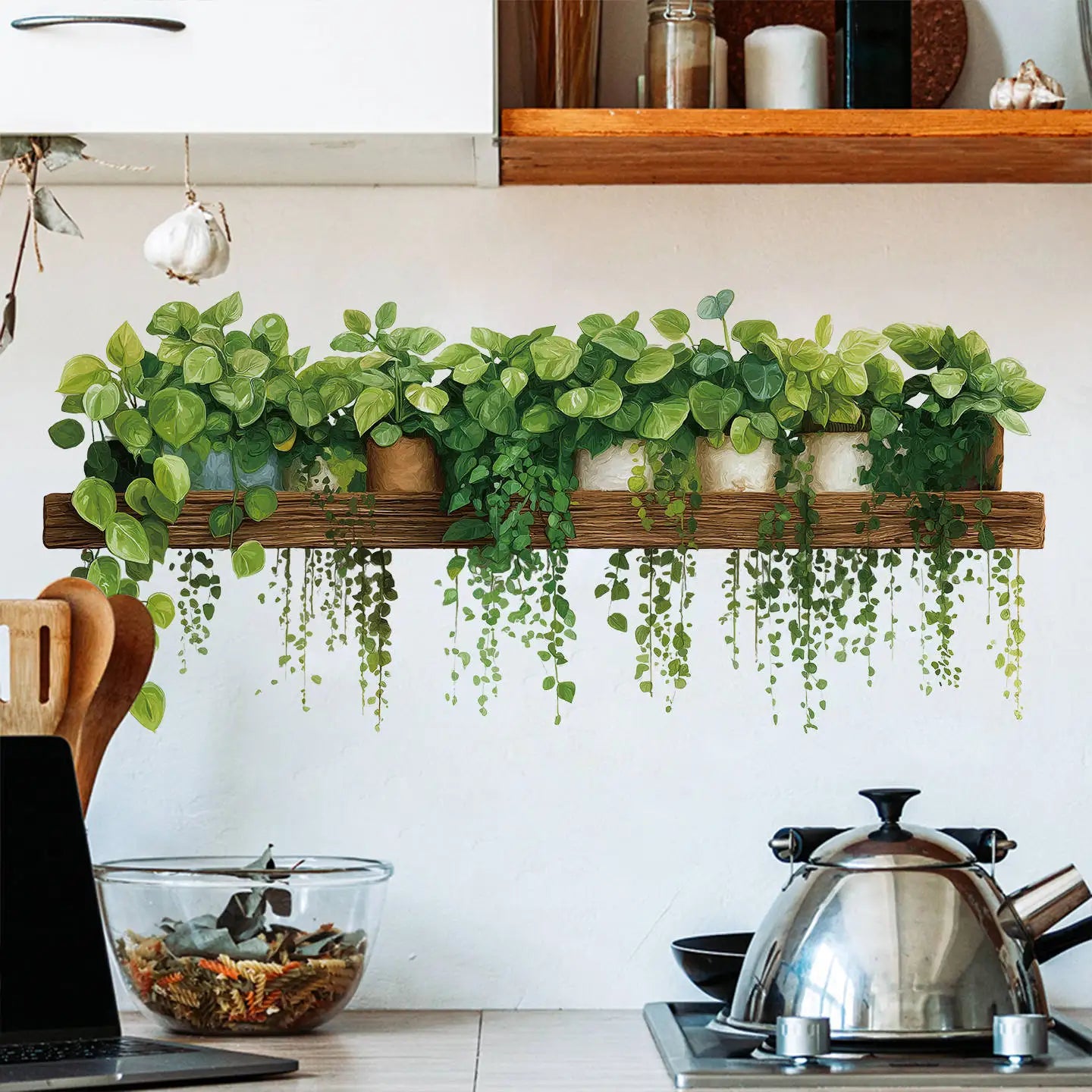 Green Leaves Plant Branch Wall Stickers – PVC Mural Art Decals for Bedroom, Living Room, and Home Wall Decoration