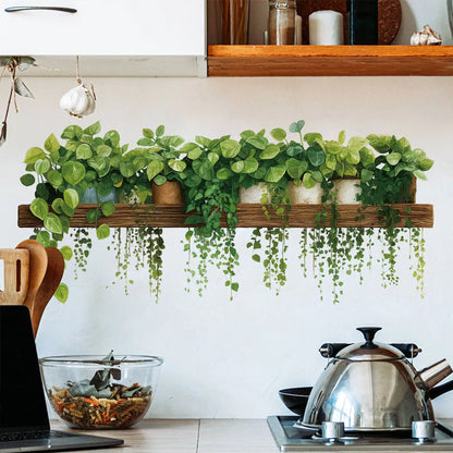 Green Leaves Plant Branch Wall Stickers – PVC Mural Art Decals for Bedroom, Living Room, and Home Wall Decoration