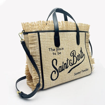 SAINT BARTH Houndstooth Crossbody Bag – Small Cotton Linen Handmade Tote with Tassels for Women