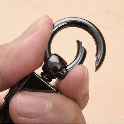 5-Color Genuine Leather Plaid Keychain – Luxury Black Buckle Car Key Ring for Men & Women, Gift for Friends