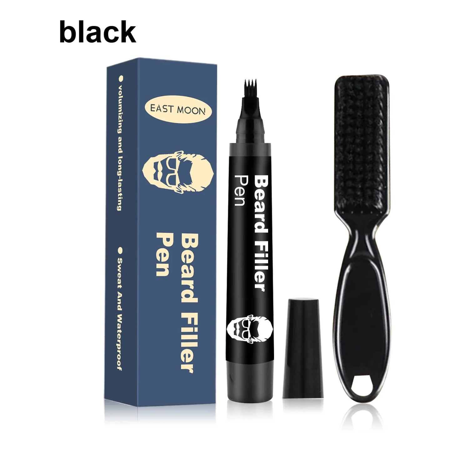 Beard Filler Pen with Brush Kit – Waterproof Long-Lasting Beard & Mustache Coloring Tool for Shaping Hair & Eyebrows