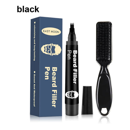 Beard Filler Pen with Brush Kit – Waterproof Long-Lasting Beard & Mustache Coloring Tool for Shaping Hair & Eyebrows