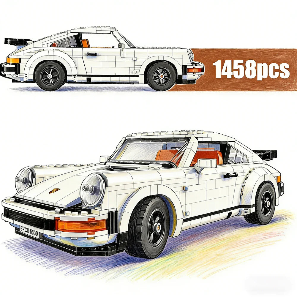 Classic Sports Car 1458PCS Mechanical Building Blocks – Retro Car Model Educational Toy for Kids, Birthday Gift