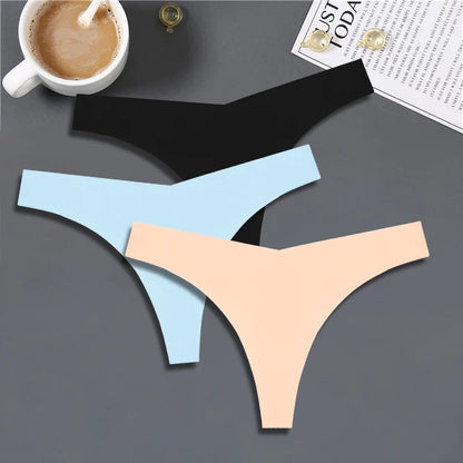 FINETOO 3PCS Women’s Ice Silk Seamless V-Waist Thongs — Low Rise Sport Panties, 10 Solid Colors, Breathable G-String