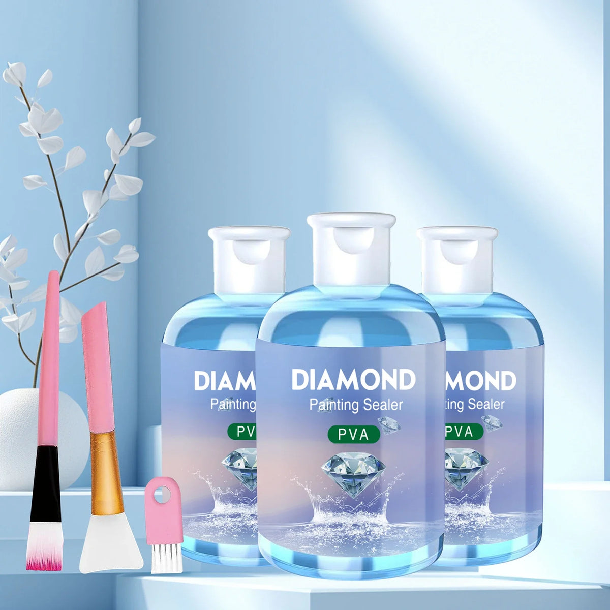 Diamond Painting Sealer Glue Kit - 120ML Puzzle Glue with 3 Brushes and Accessories