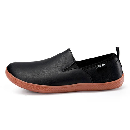 Oiaano Men's Wide Toe Minimalist Leather Slip-On Loafers – Comfortable Casual Driving Office Shoes Black