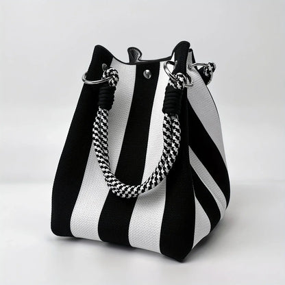 Multi-Color Knitted Retro Bucket Handbag – Color-Block, Versatile & Easy-to-Carry Purse