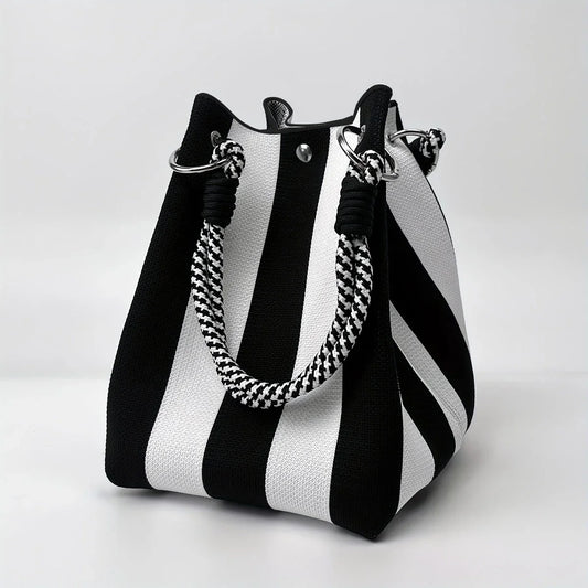 Multicolor Knitted Retro Bucket Handbag – Color-Block Casual Tote Bag, Lightweight & Versatile Everyday Carry Purse