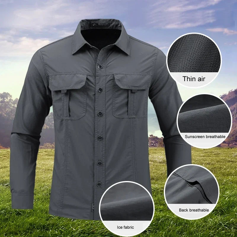 Men's Lightweight Tactical Shirt – Breathable Long Sleeve Outdoor Work Shirt with Sun Protection