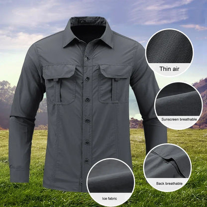 Men's Lightweight Tactical Shirt – Breathable Long Sleeve Outdoor Work Shirt with Sun Protection