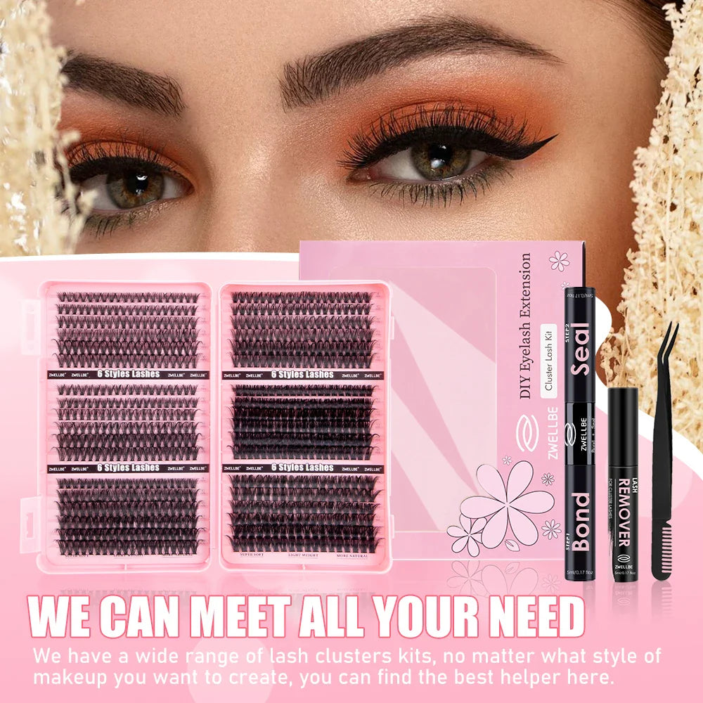 780pcs Eyelash Clusters Kit – 8-16mm Extension with Bond & Seal, Remover, Applicator for DIY Home Makeup