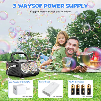 Automatic Bubble Machine with 2 Fans - Creates 20000+ Bubbles Per Minute - Portable Bubble Blower for Kids - Upgraded Bubble Maker